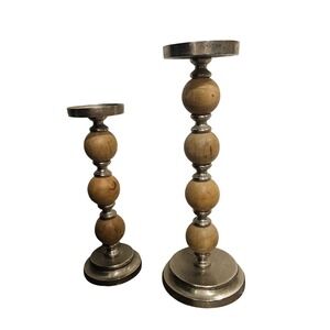 Wood Bead Candle Holders - Set of 2 - Farmhouse Decor‎ - Home Decor